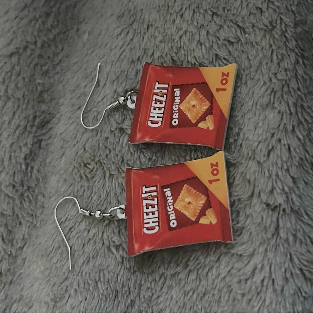 New Handmade Cheez It Crackers Original Junk Food Pop Art Resin Dangle Earrings